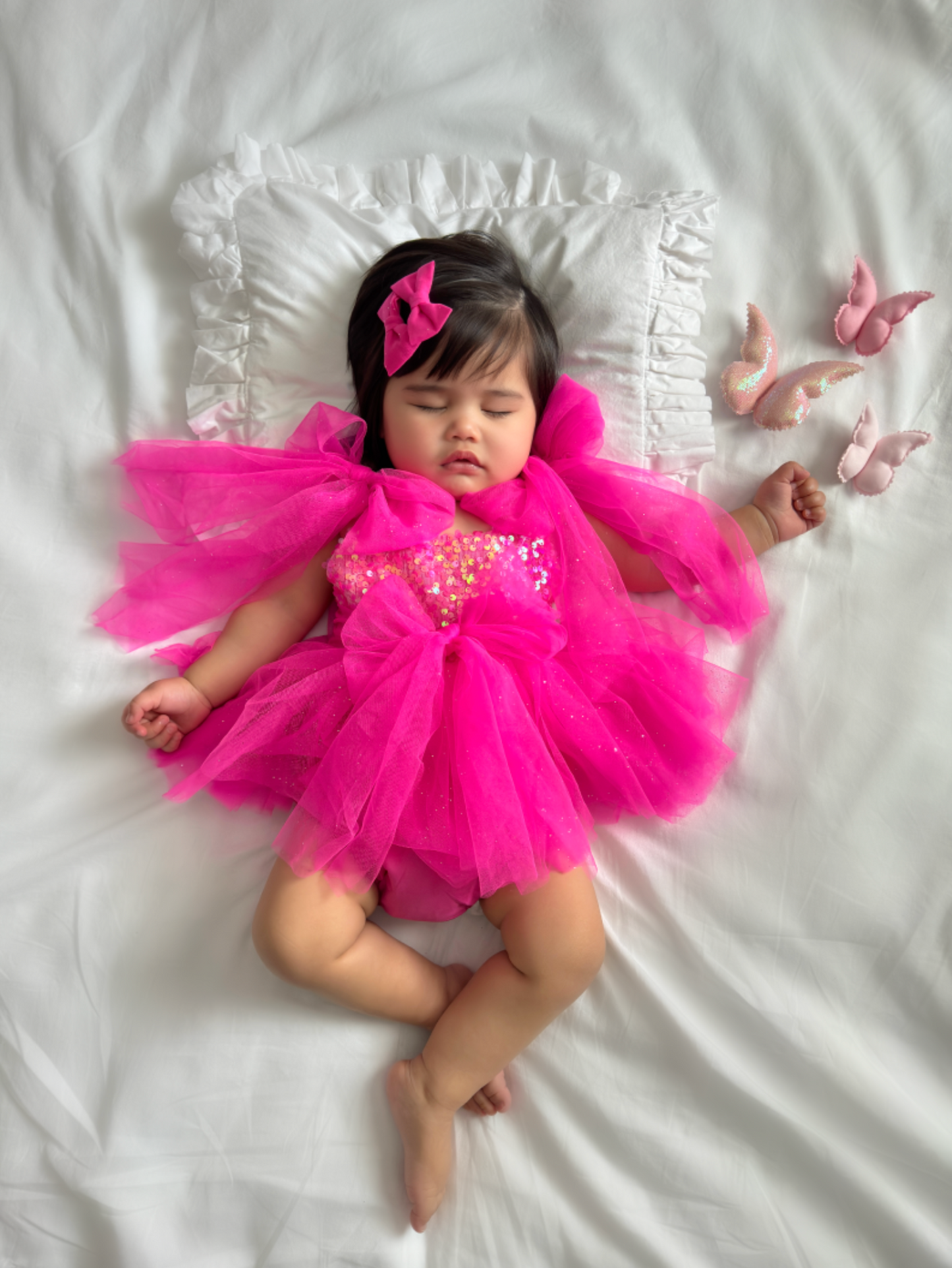 Theodora Fuchsia Pink Sequin Baby Girl Tulle Party Romper