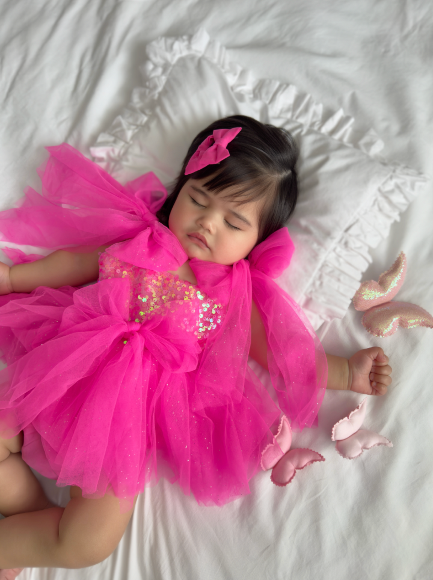 Theodora Fuchsia Pink Sequin Baby Girl Tulle Party Romper