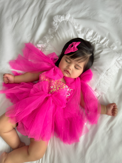 Theodora Fuchsia Pink Sequin Baby Girl Tulle Party Romper