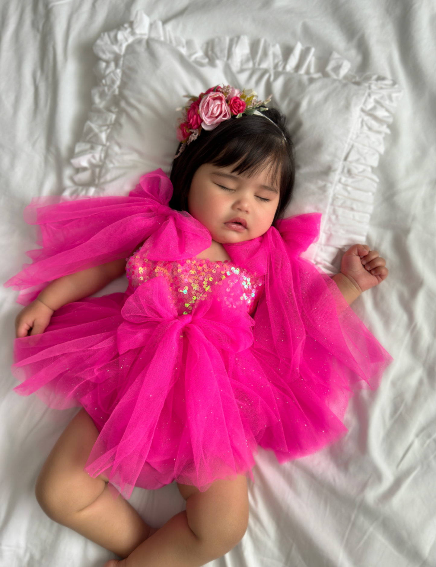Theodora Fuchsia Pink Sequin Baby Girl Tulle Party Romper