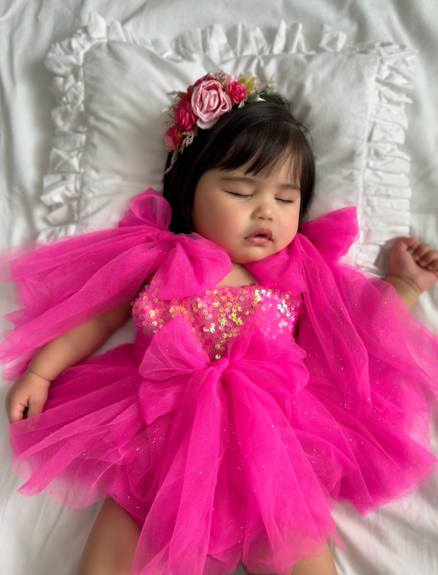 Theodora Fuchsia Pink Sequin Baby Girl Tulle Party Romper