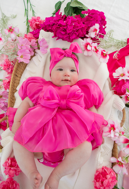 Dolly Fuchsia Pink Organza Baby Girl Party Romper