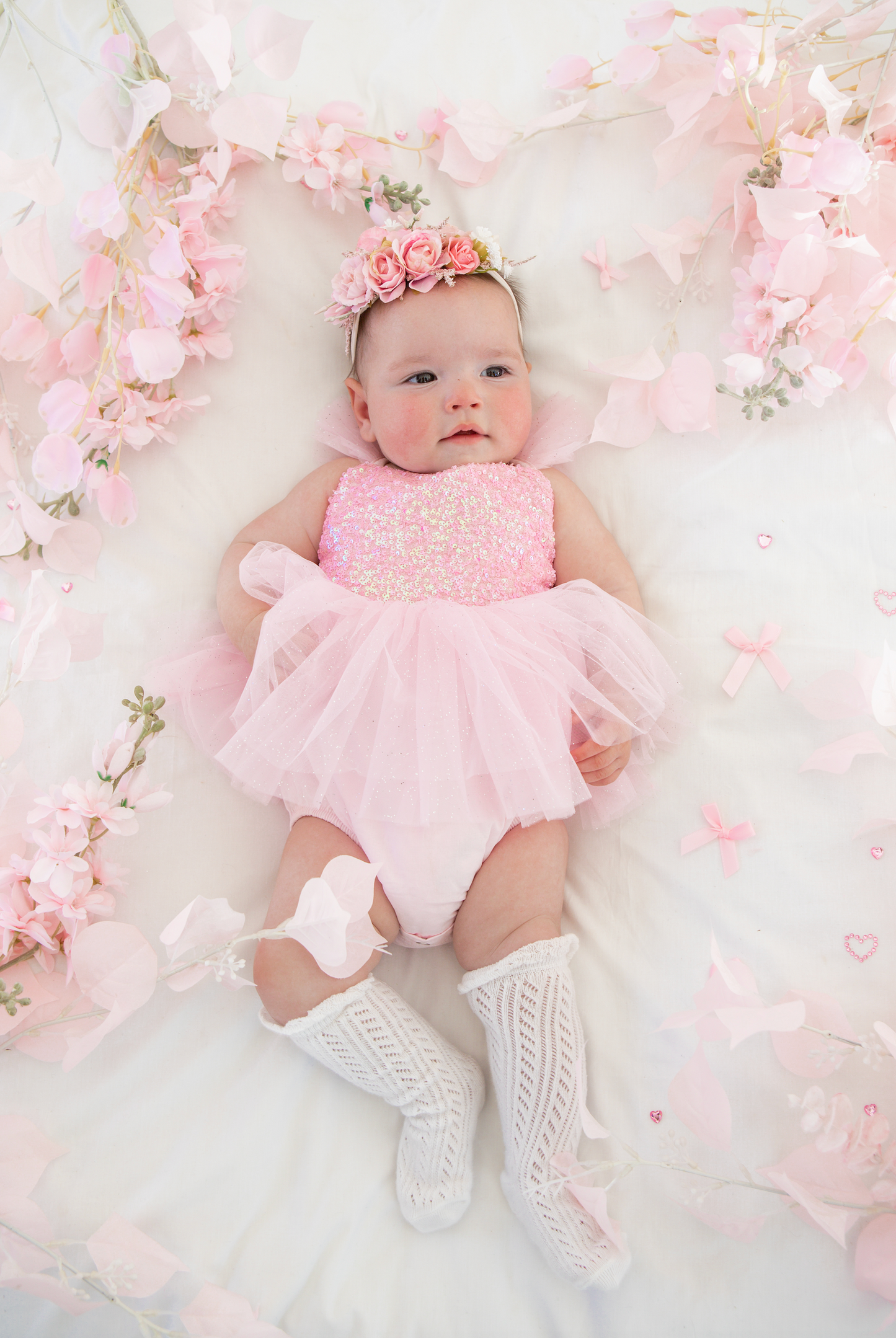 Polly Candy Pink Sequin Baby Girl Tulle Party Romper