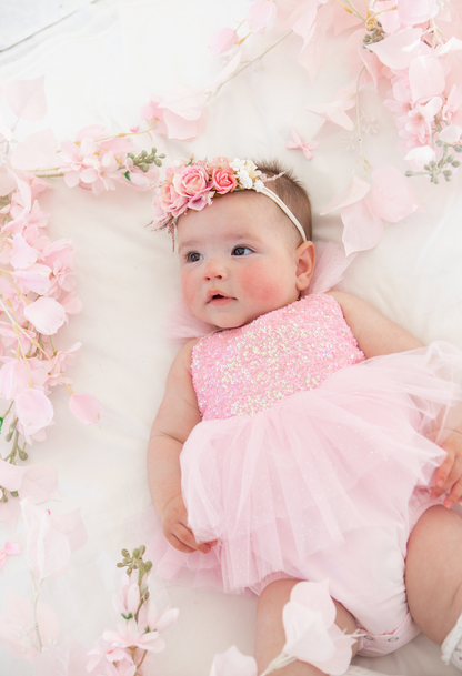 Polly Candy Pink Sequin Baby Girl Tulle Party Romper