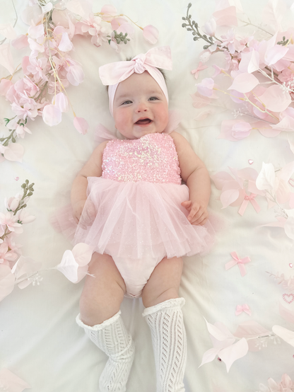 Polly Candy Pink Sequin Baby Girl Tulle Party Romper