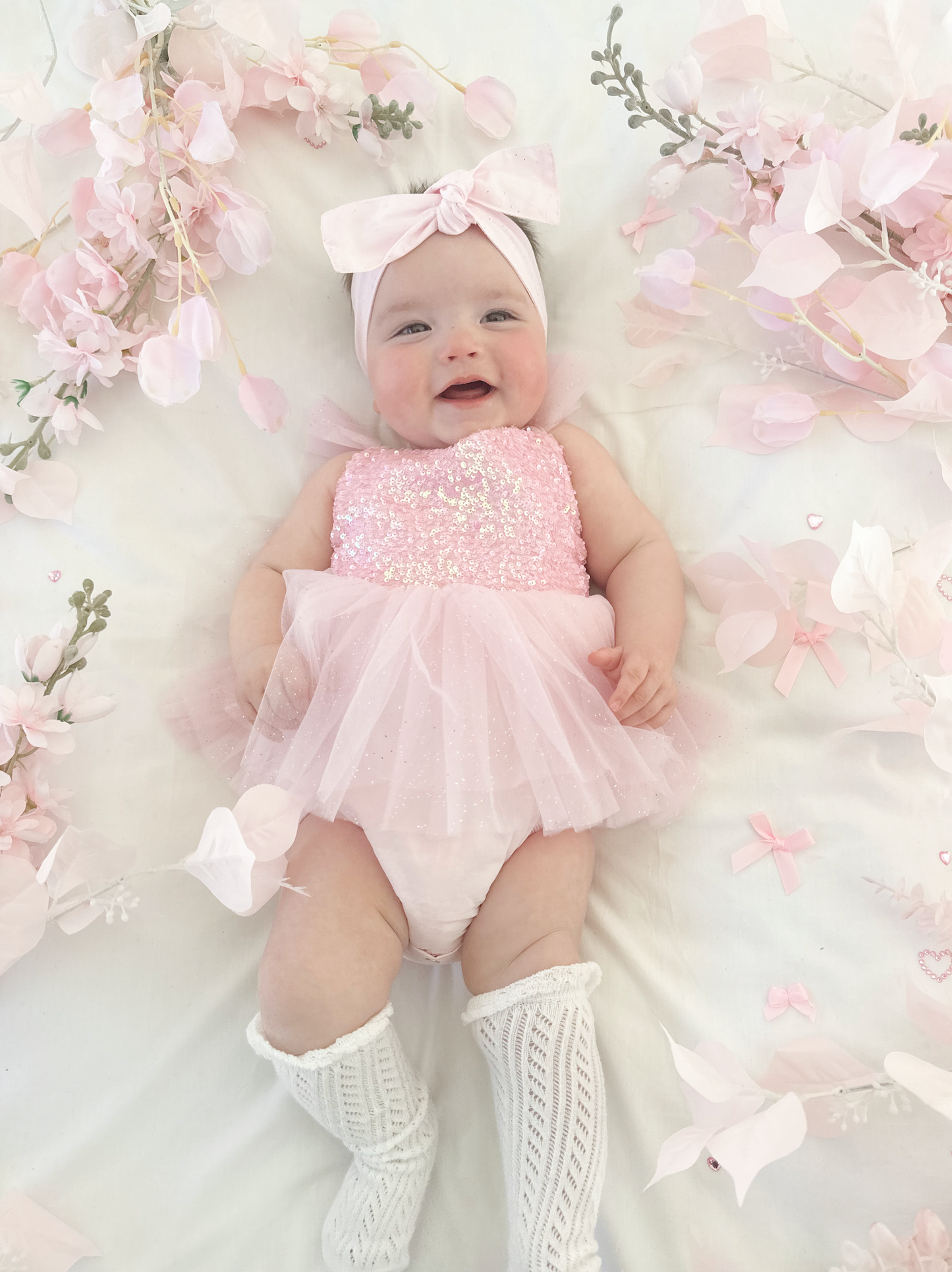 Polly Candy Pink Sequin Baby Girl Tulle Party Romper