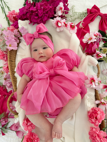 Dolly Fuchsia Pink Organza Baby Girl Party Romper