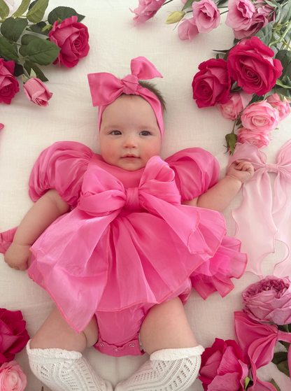 Dolly Fuchsia Pink Organza Baby Girl Party Romper
