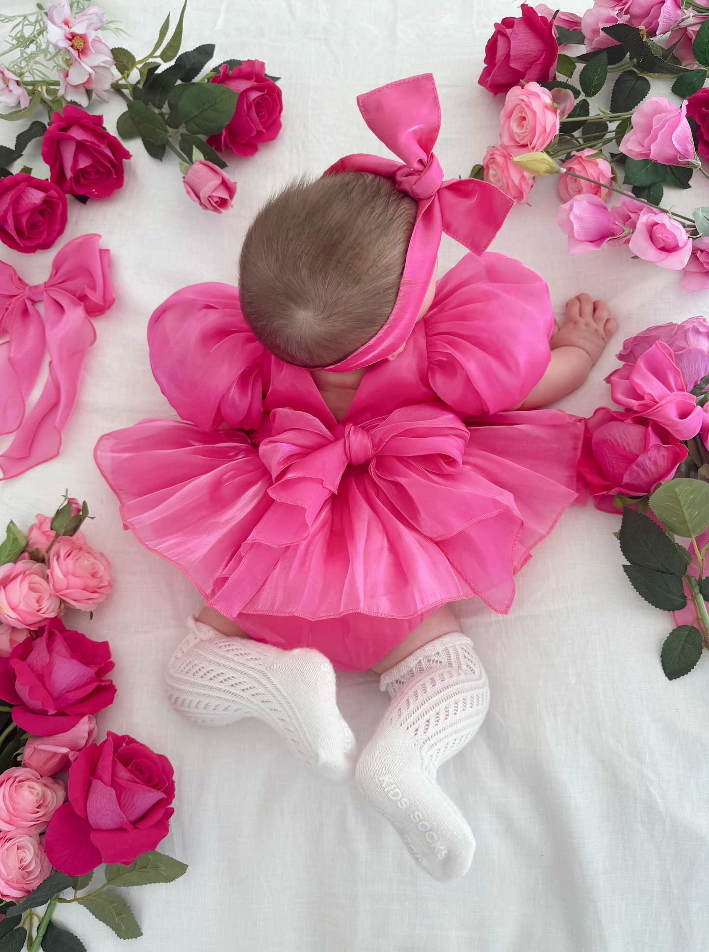 Dolly Fuchsia Pink Organza Baby Girl Party Romper