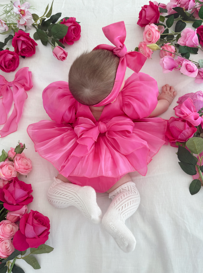 Dolly Fuchsia Pink Organza Baby Girl Party Romper