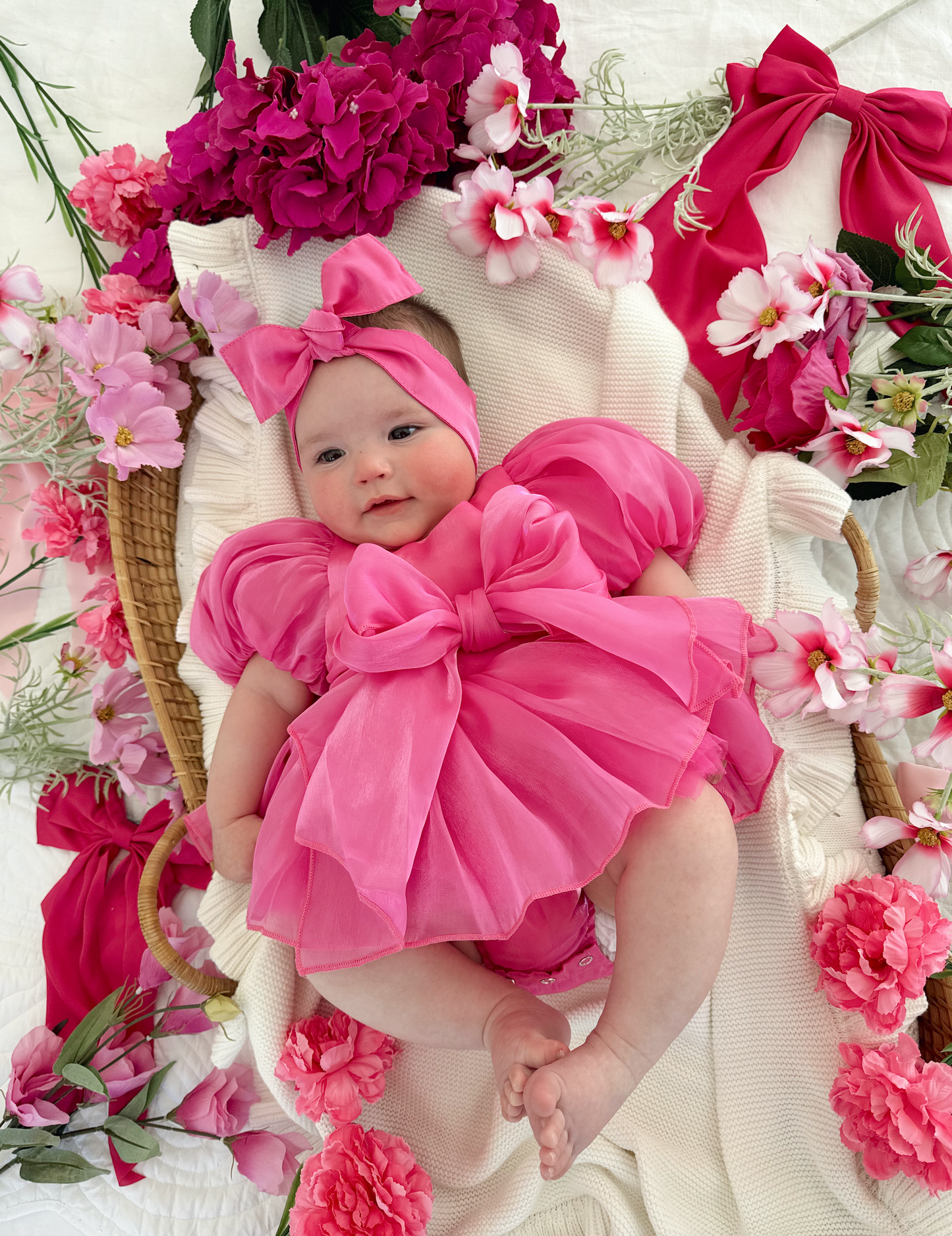 Dolly Fuchsia Pink Organza Baby Girl Party Romper