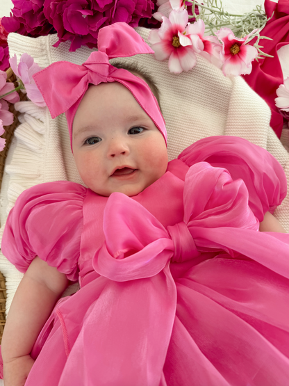 Dolly Fuchsia Pink Organza Baby Girl Party Romper