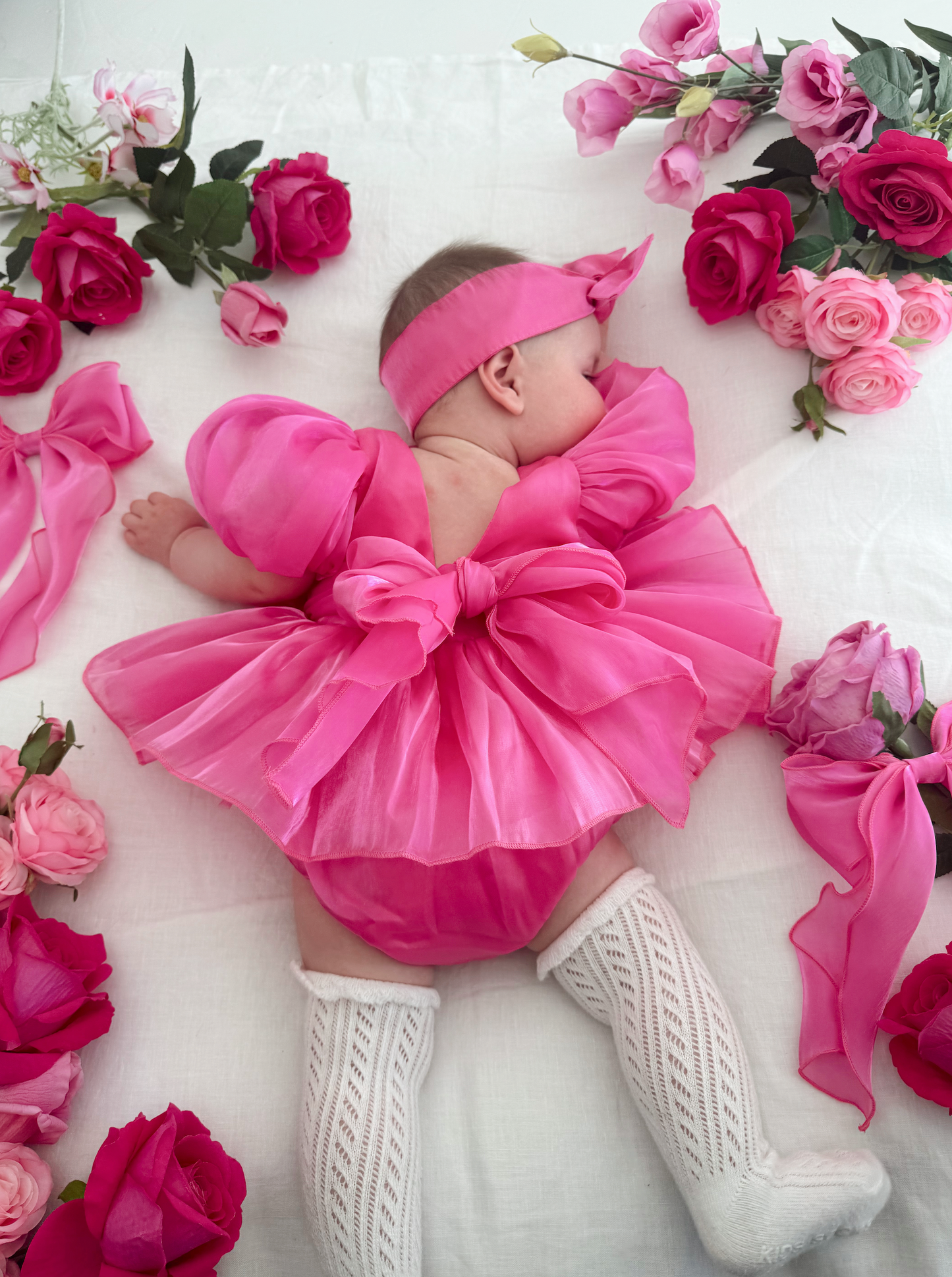 Dolly Fuchsia Pink Organza Baby Girl Party Romper