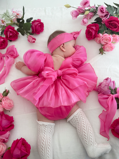 Dolly Fuchsia Pink Organza Baby Girl Party Romper