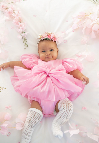 Dolly Candy Pink Organza Baby Girl Party Romper