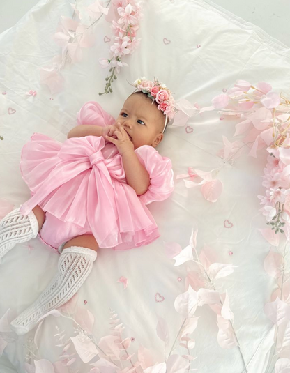 Dolly Candy Pink Organza Baby Girl Party Romper