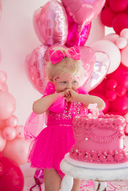 Theodora Fuchsia Pink Sequin Baby Girl Tulle Party Romper