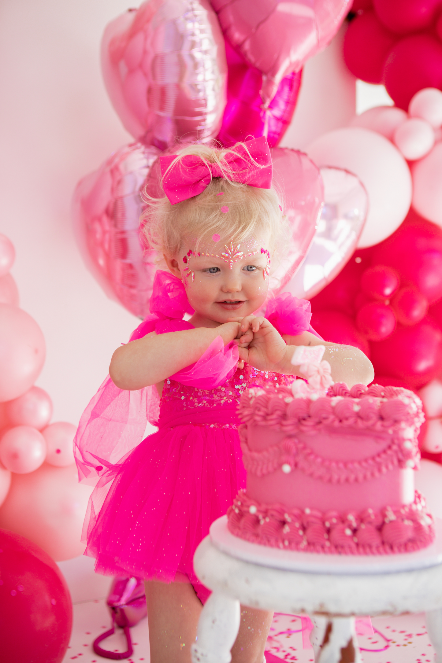 Theodora Fuchsia Pink Sequin Baby Girl Tulle Party Romper