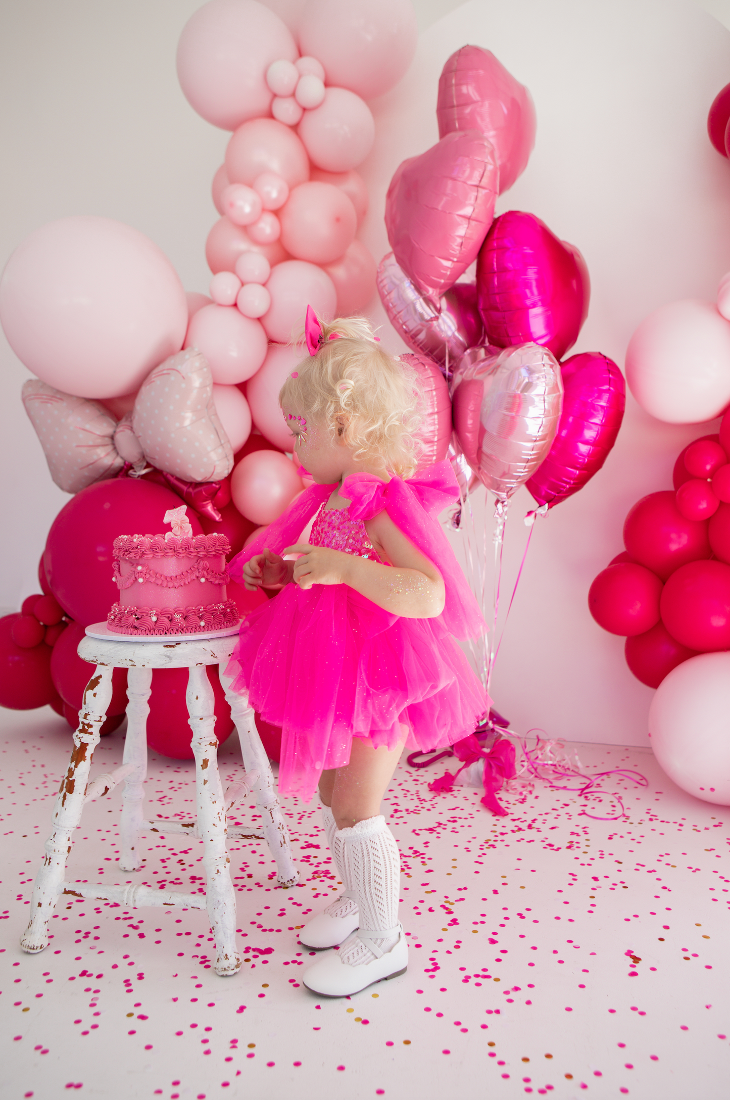 Theodora Fuchsia Pink Sequin Baby Girl Tulle Party Romper