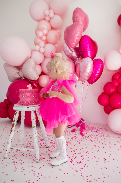 Theodora Fuchsia Pink Sequin Baby Girl Tulle Party Romper