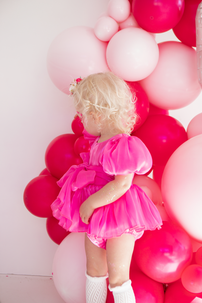 Dolly Fuchsia Pink Organza Baby Girl Party Romper