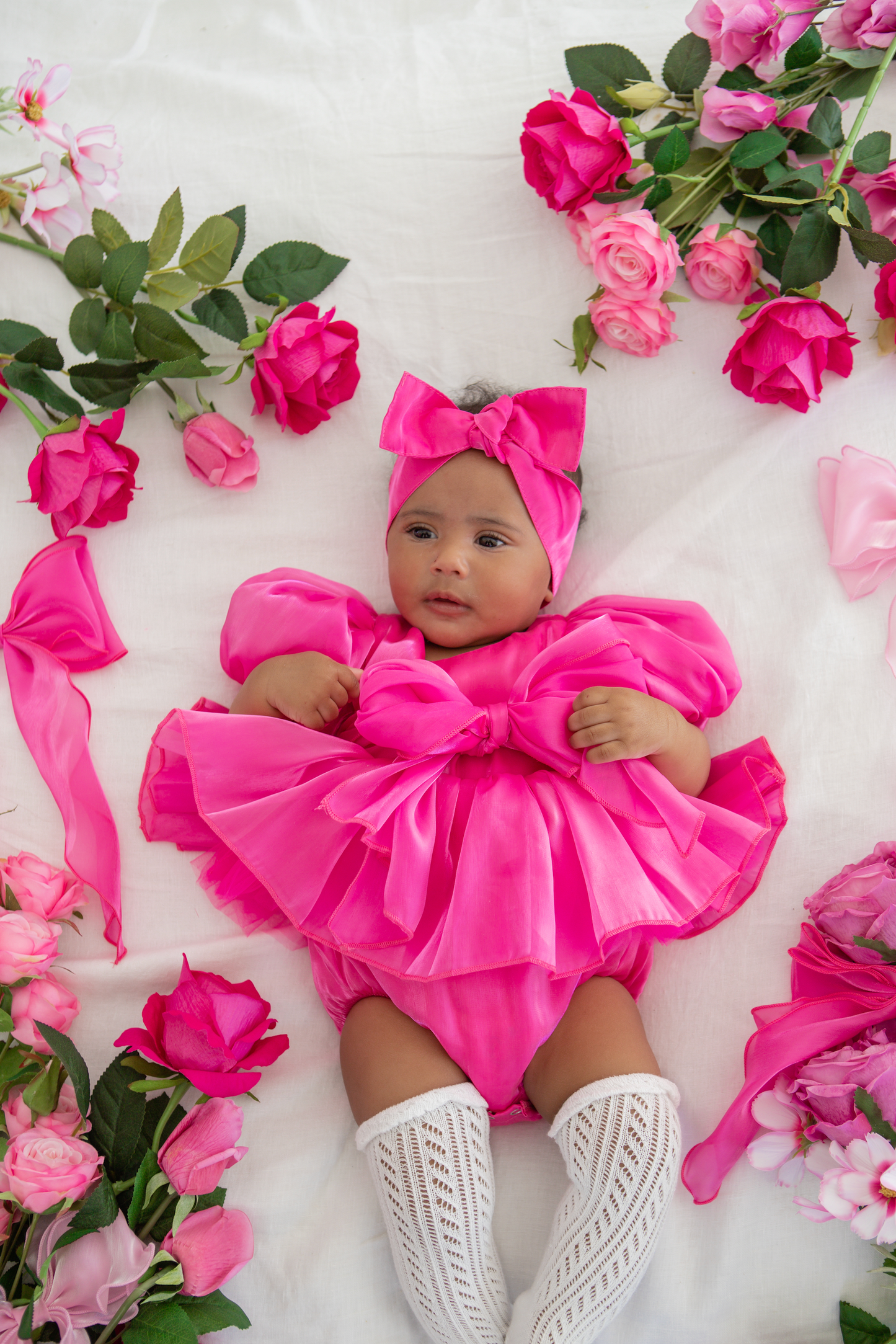 Dolly Fuchsia Pink Organza Baby Girl Party Romper