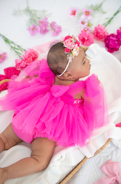 Theodora Fuchsia Pink Sequin Baby Girl Tulle Party Romper