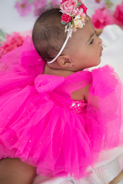 Theodora Fuchsia Pink Sequin Baby Girl Tulle Party Romper