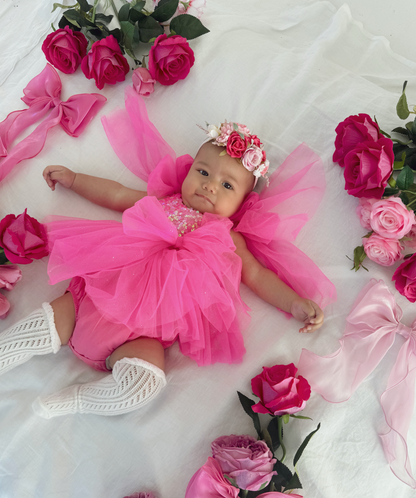 Theodora Fuchsia Pink Sequin Baby Girl Tulle Party Romper