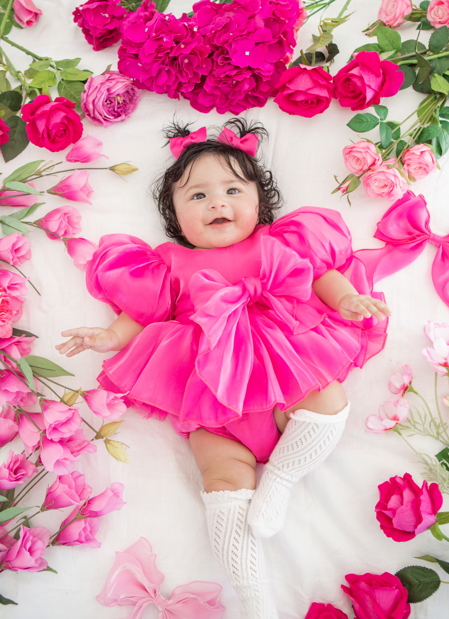 Dolly Fuchsia Pink Organza Baby Girl Party Romper