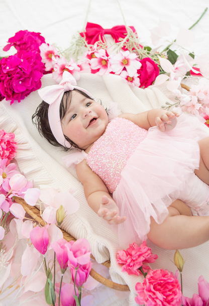 Polly Candy Pink Sequin Baby Girl Tulle Party Romper