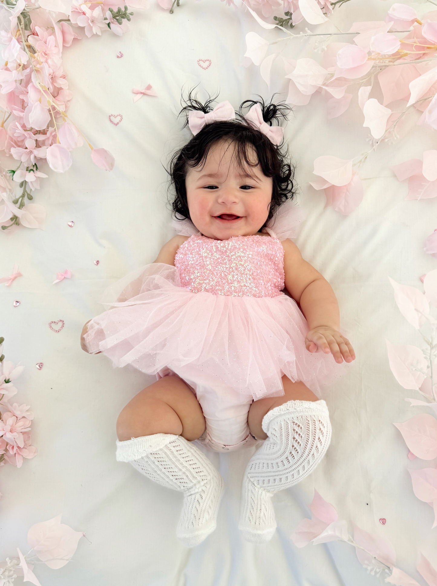 Polly Candy Pink Sequin Baby Girl Tulle Party Romper