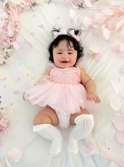 Polly Candy Pink Sequin Baby Girl Tulle Party Romper