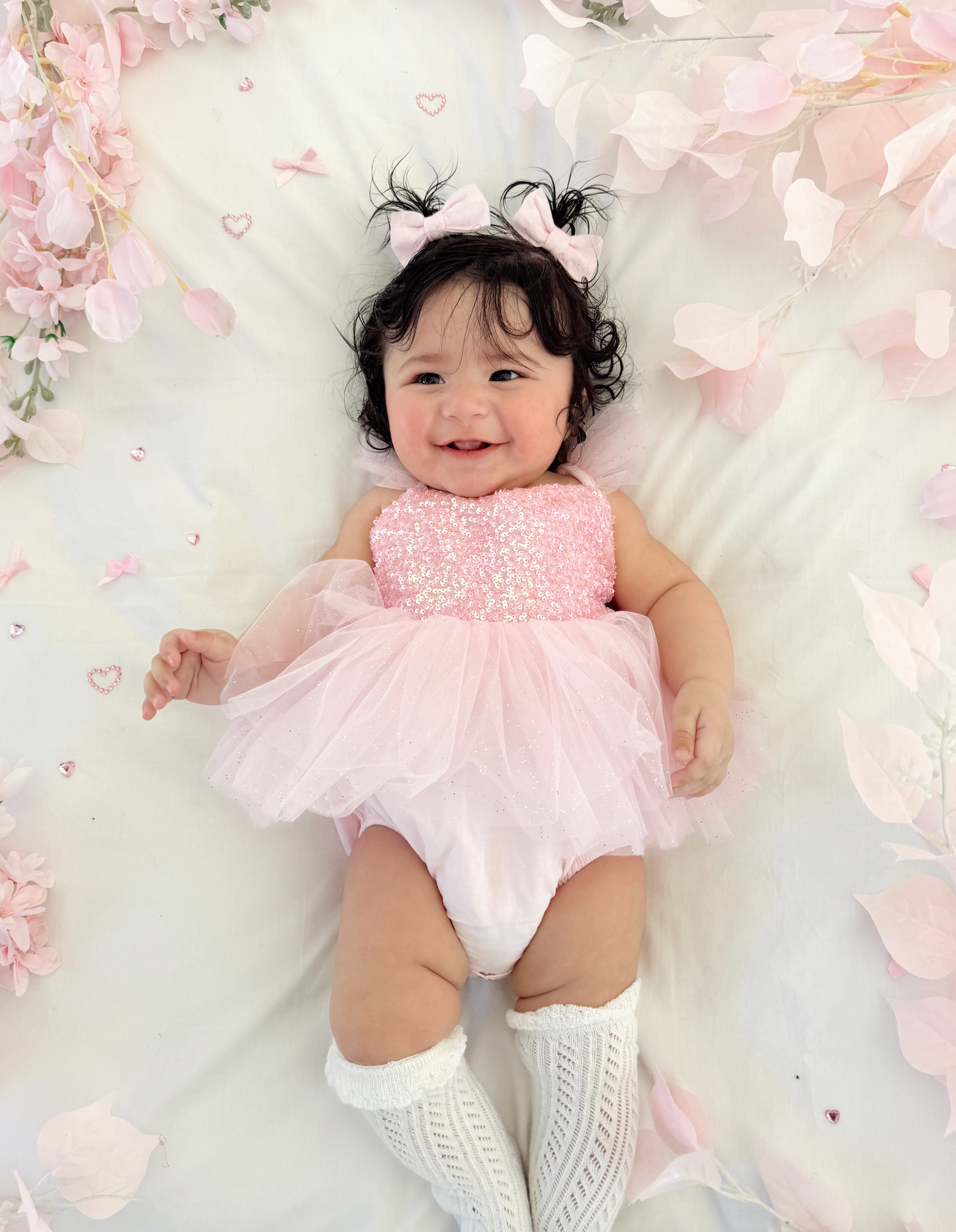 Polly Candy Pink Sequin Baby Girl Tulle Party Romper