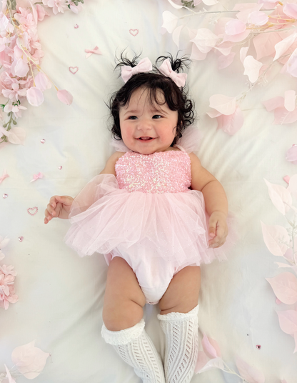 Polly Candy Pink Sequin Baby Girl Tulle Party Romper