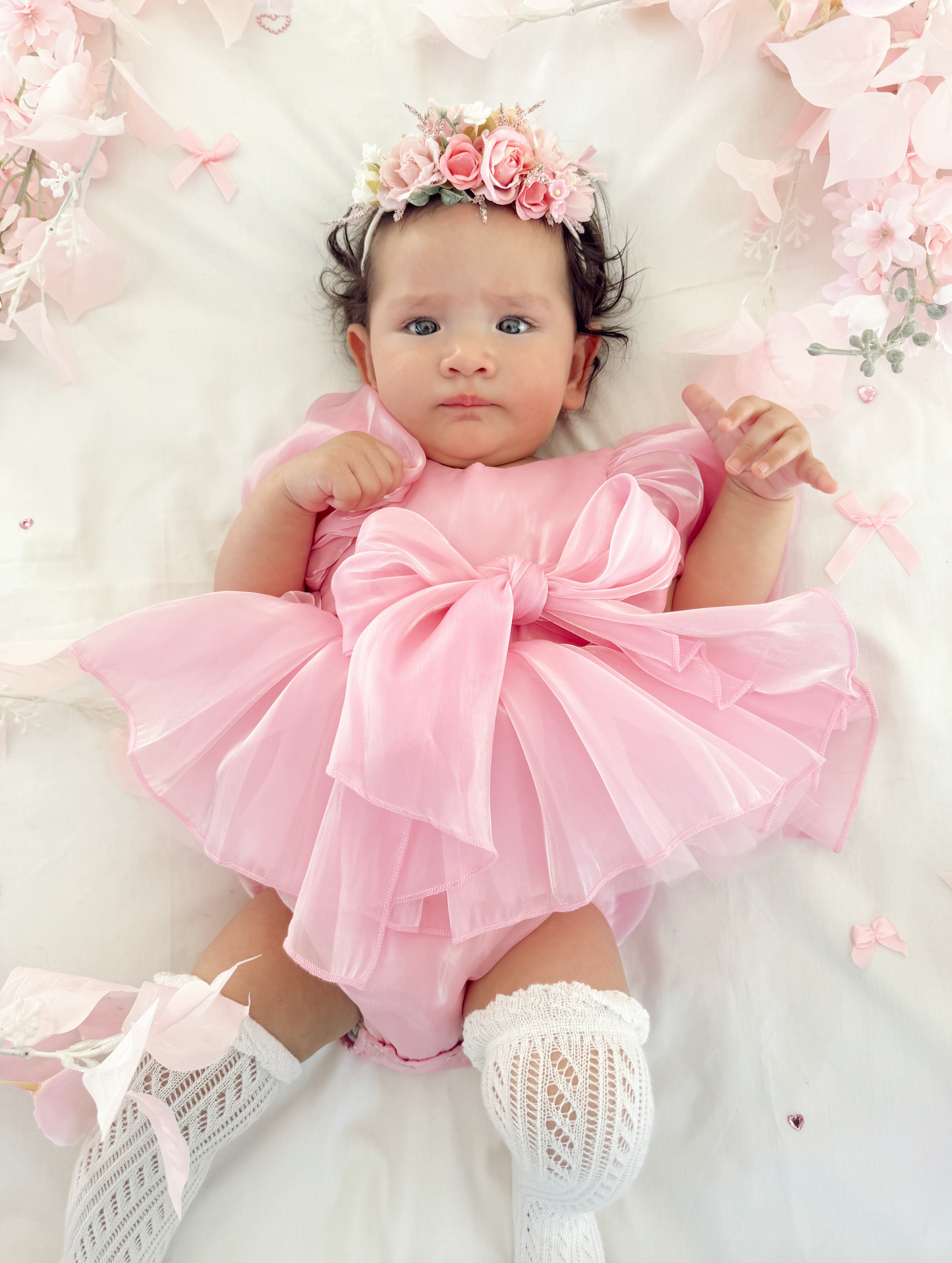 Dolly Candy Pink Organza Baby Girl Party Romper