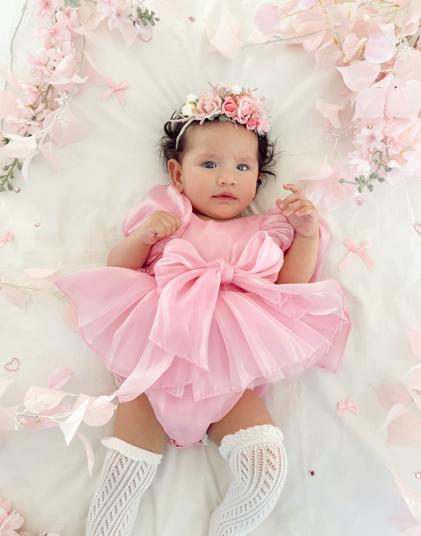Dolly Candy Pink Organza Baby Girl Party Romper