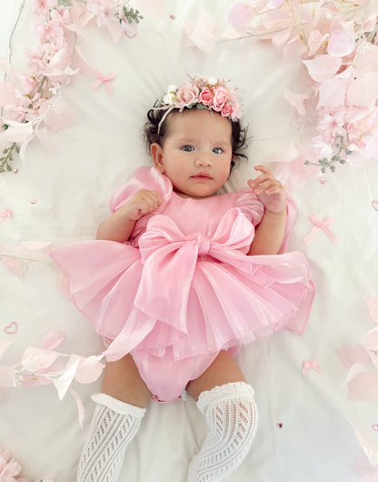 Dolly Candy Pink Organza Baby Girl Party Romper