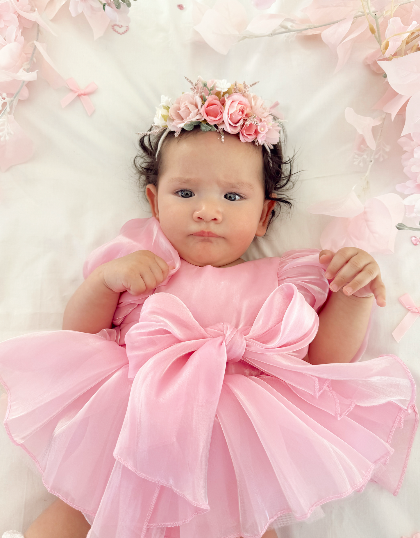 Dolly Candy Pink Organza Baby Girl Party Romper