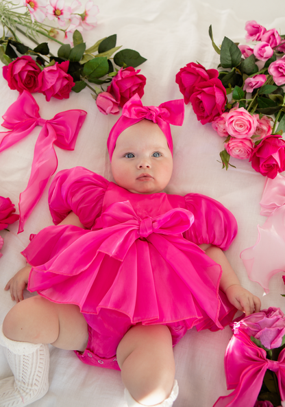 Dolly Fuchsia Pink Organza Baby Girl Party Romper