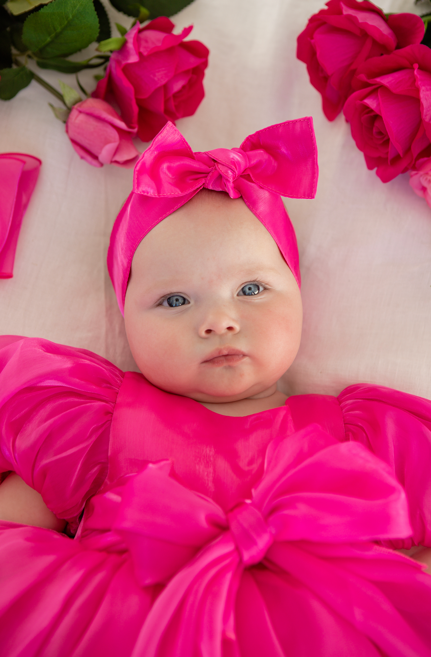 Dolly Fuchsia Pink Organza Baby Girl Party Romper