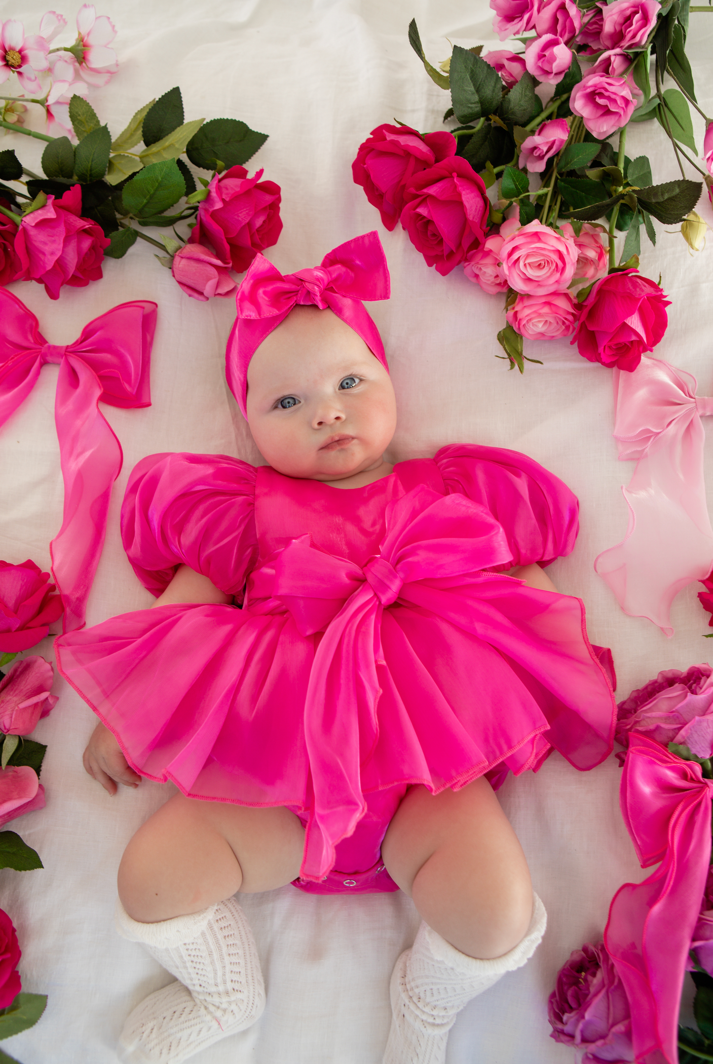 Dolly Fuchsia Pink Organza Baby Girl Party Romper