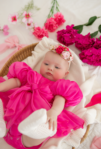 Dolly Fuchsia Pink Organza Baby Girl Party Romper