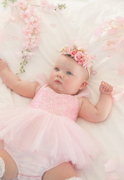 Polly Candy Pink Sequin Baby Girl Tulle Party Romper