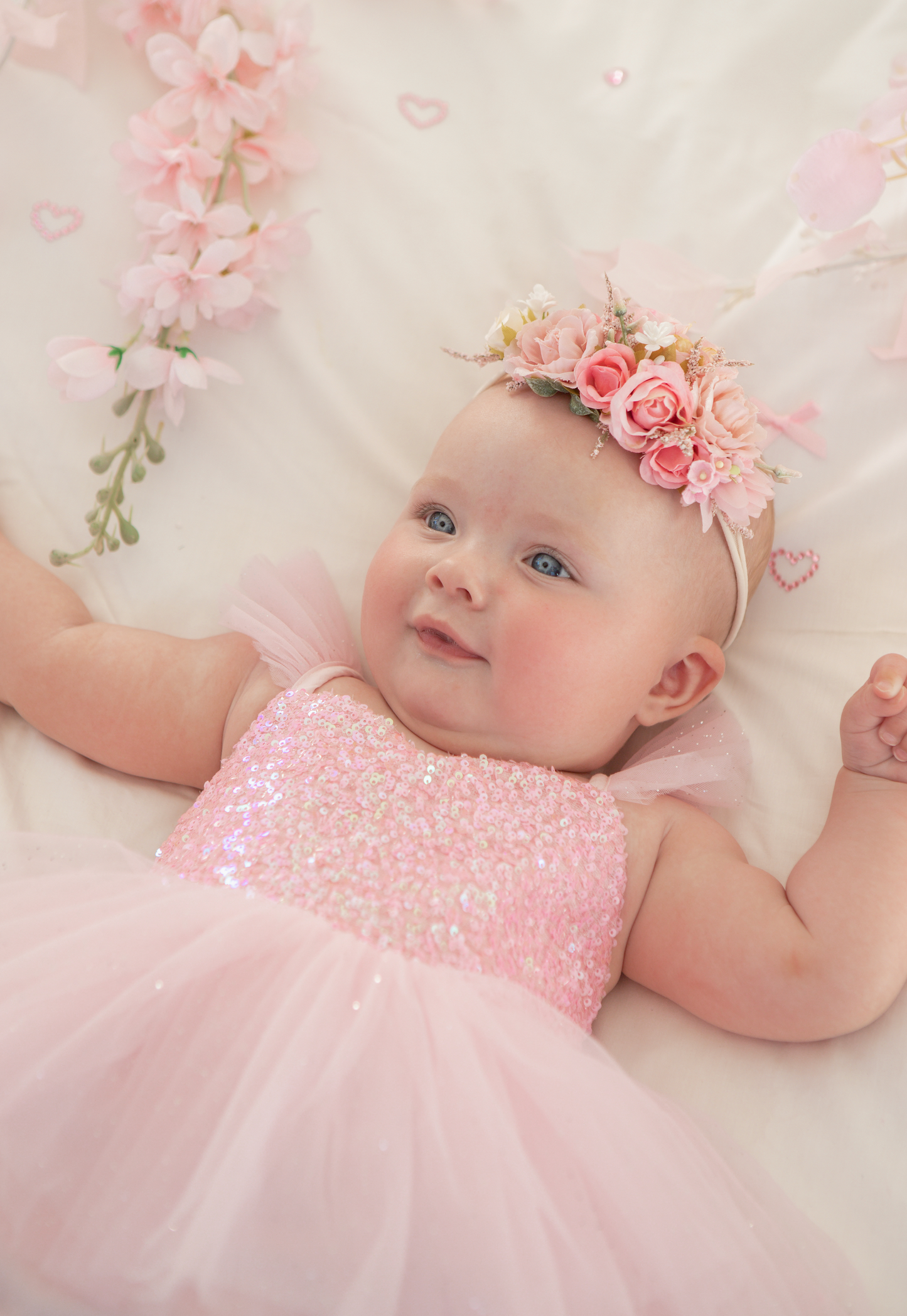 Polly Candy Pink Sequin Baby Girl Tulle Party Romper