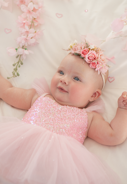 Polly Candy Pink Sequin Baby Girl Tulle Party Romper