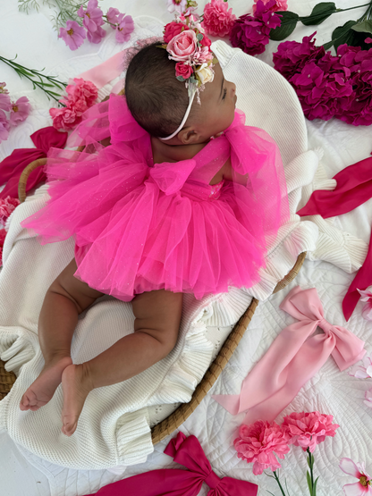 Theodora Fuchsia Pink Sequin Baby Girl Tulle Party Romper