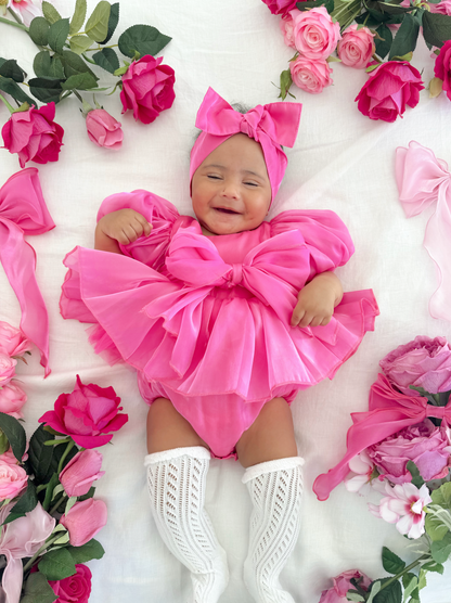 Dolly Fuchsia Pink Organza Baby Girl Party Romper