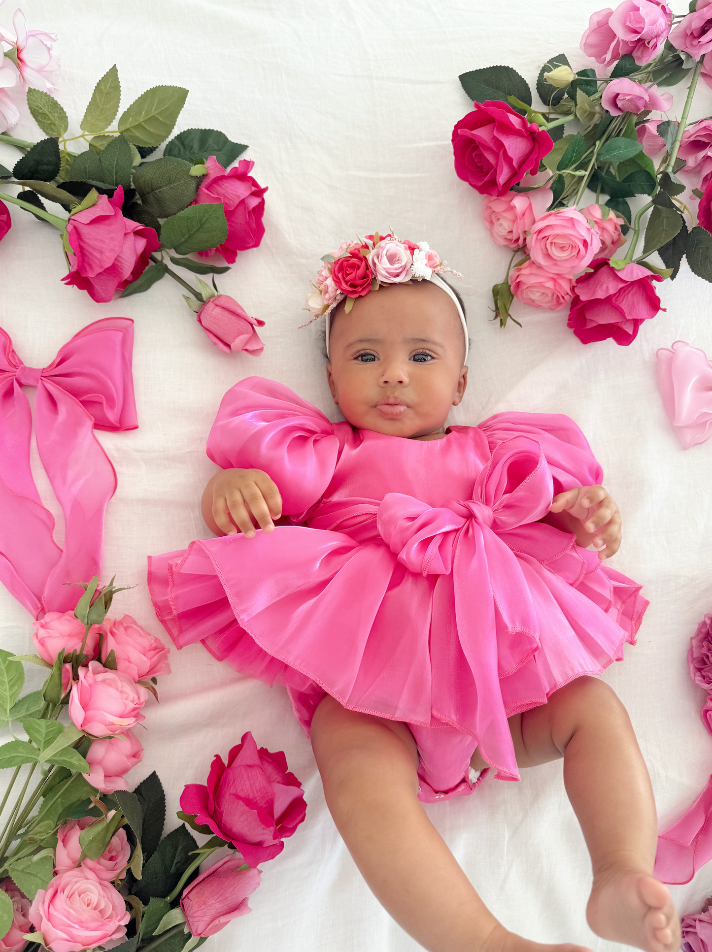 Dolly Fuchsia Pink Organza Baby Girl Party Romper