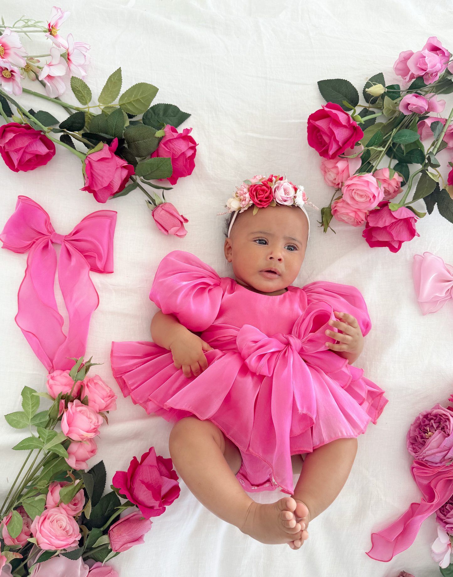 Dolly Fuchsia Pink Organza Baby Girl Party Romper